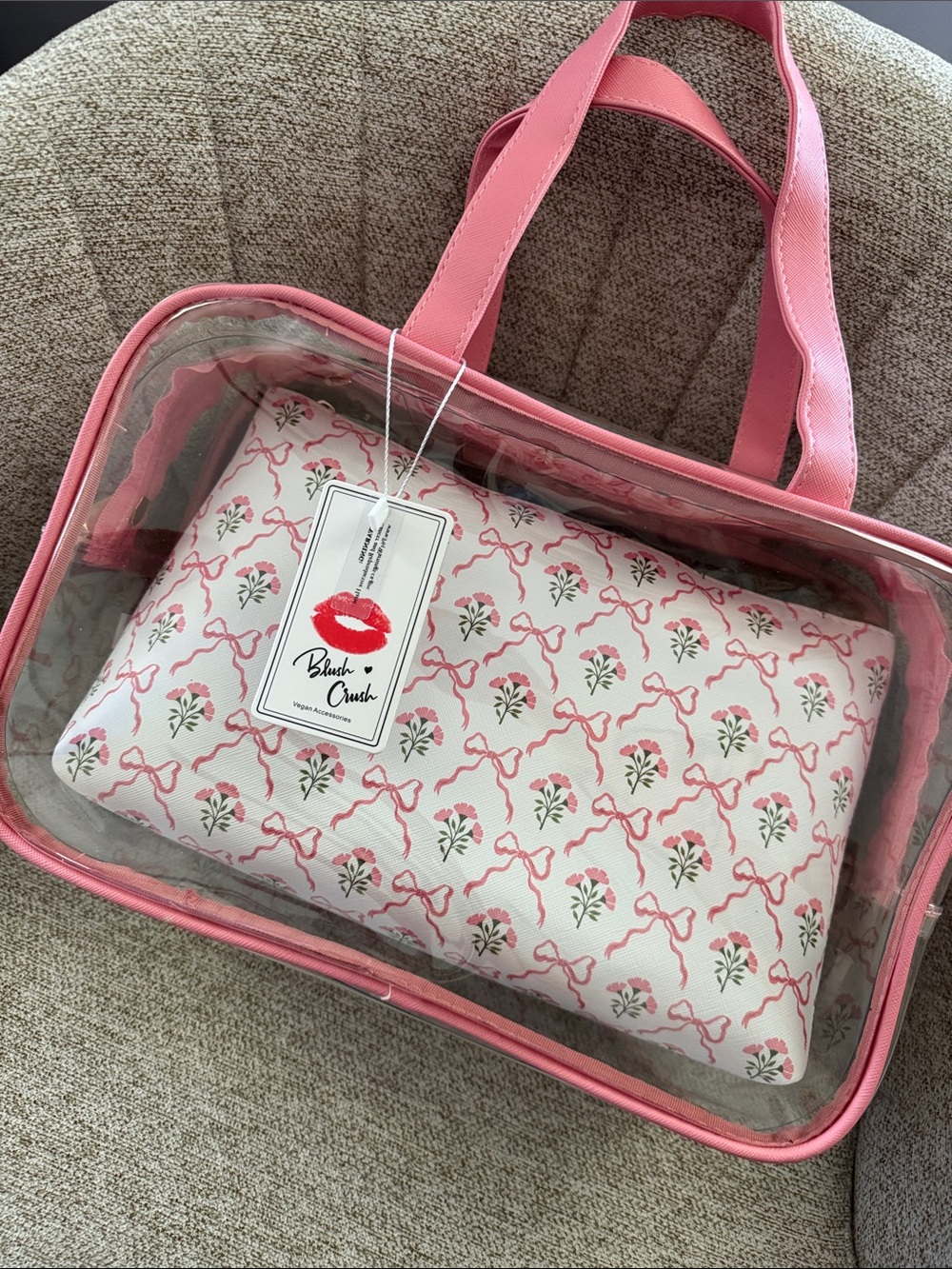 Pink Clear Tote with Floral Pouch